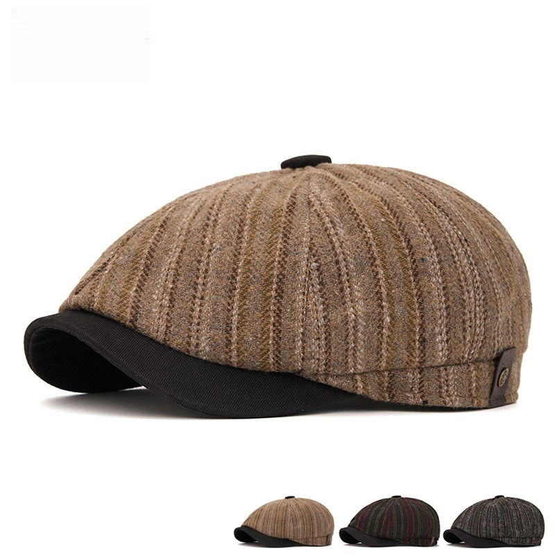 Newsboy Cap Ivy - Unisex Striped Wool Blend Newsboy Cap