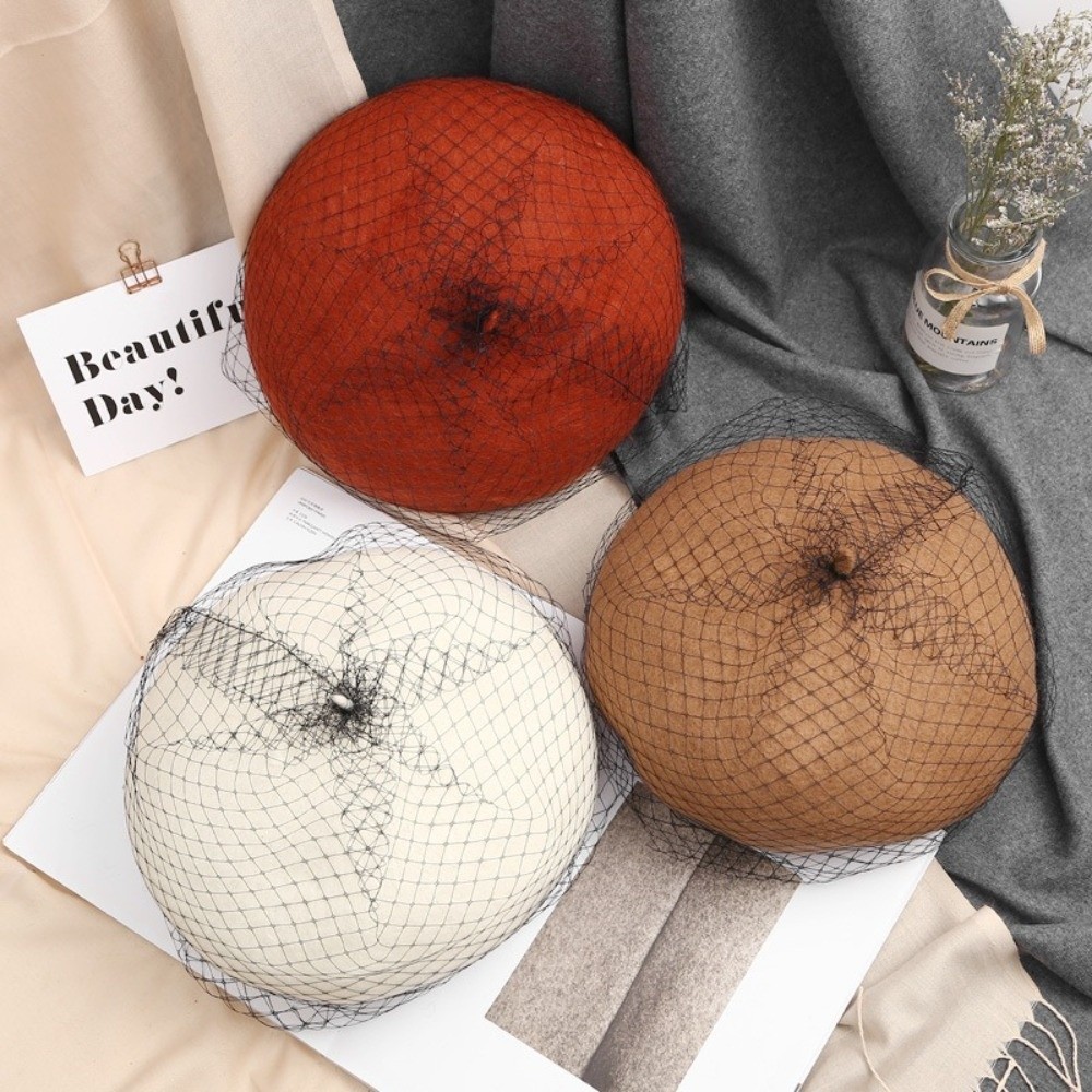 Beret French Wool - Vintage Net Mesh Wool Beret French