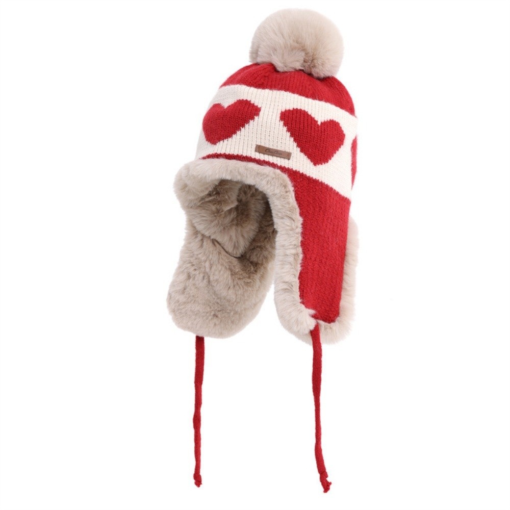 Trapper Hat Ear Flap - Polyester Heart Pattern Ear Flap Hat
